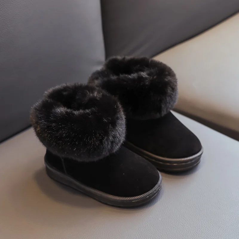 Boys Girls Autumn Winter Fleece-lined Snow Boots Kids Soft Sole Wear-resistant Cotton Boots Suede High-top Boots Baby Children