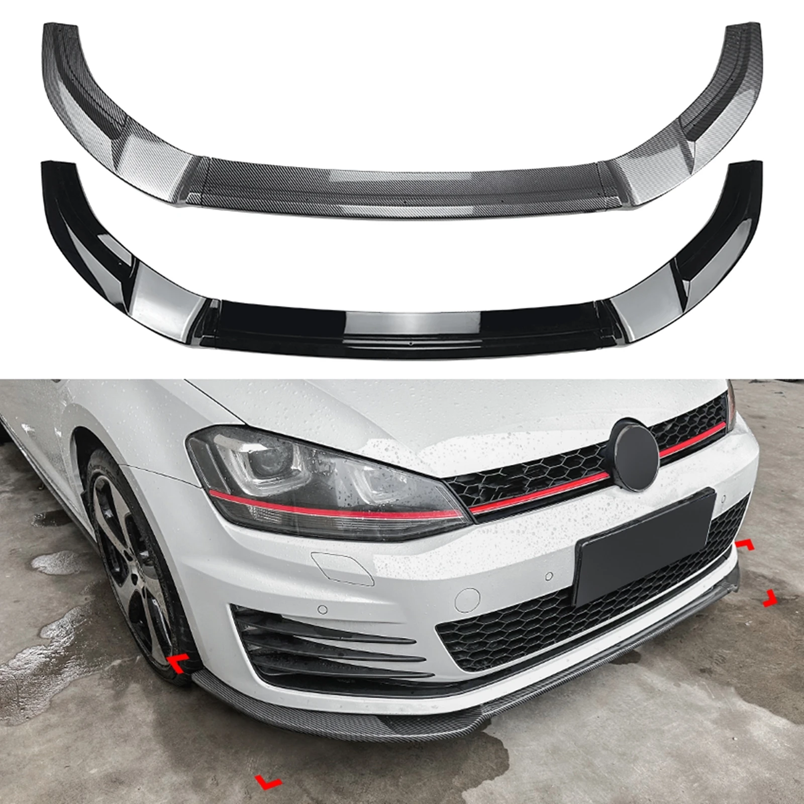 Per Volkswagen VW Golf 7 MK7 GTI R Rline 2013-2016 aspetto in fibra di carbonio/nero lucido paraurti anteriore Spoiler Lip Splitter Protector Kit