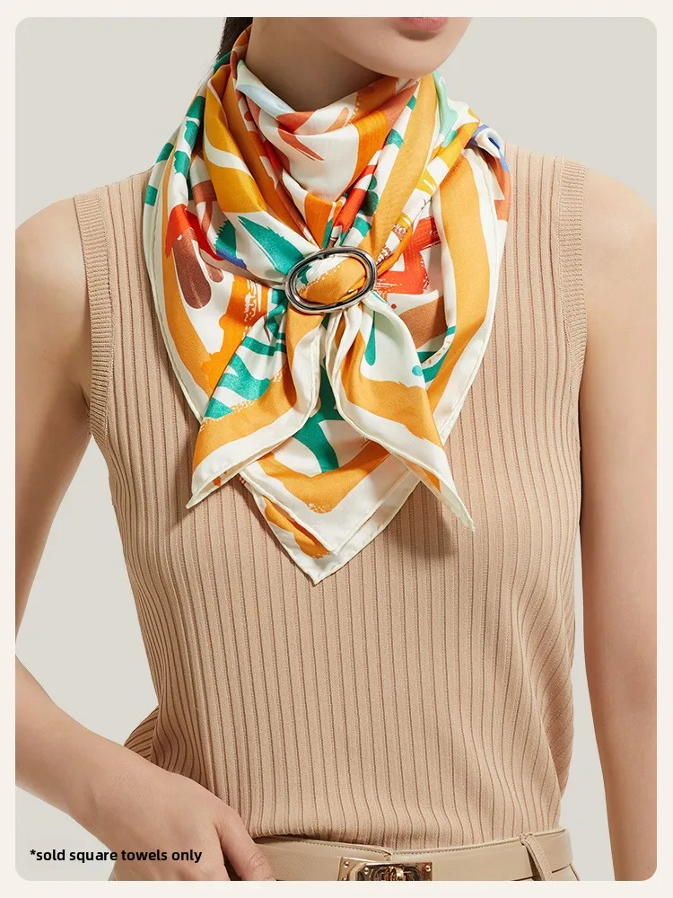 

Большой шарф ручной работы 90*90 см, шелк 8 Momme awl, шарф Ele Roll Bridle, универсальный аксессуар Faion для всех ...