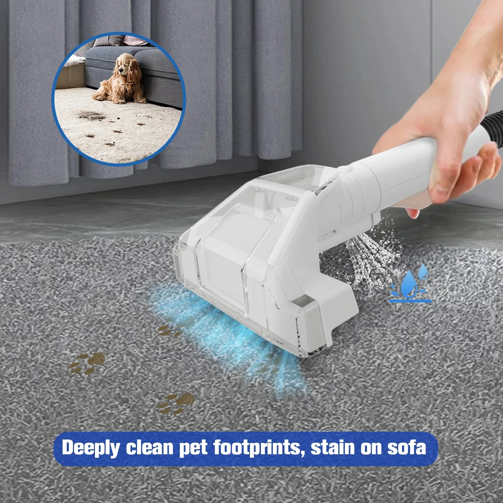 RAYFURN W05 Limpador de carpetes portátil 750W portátil 15Kpa com fio Máquina de limpeza de manchas Tecido úmido Tapete Sofá Limpeza de animais de estimação Carro portátil