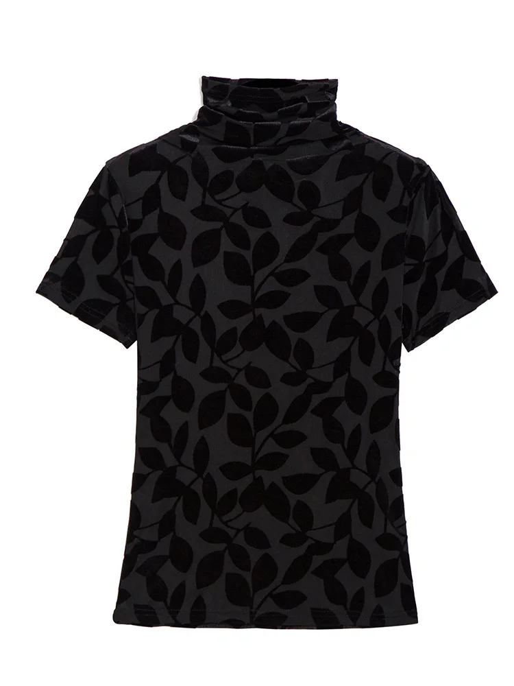 2024 Trend Mesh Female T-shirt Spring Summer Korean Version Woman M-3XL Short Sleeves Slim Turtleneck Pullover Velvet