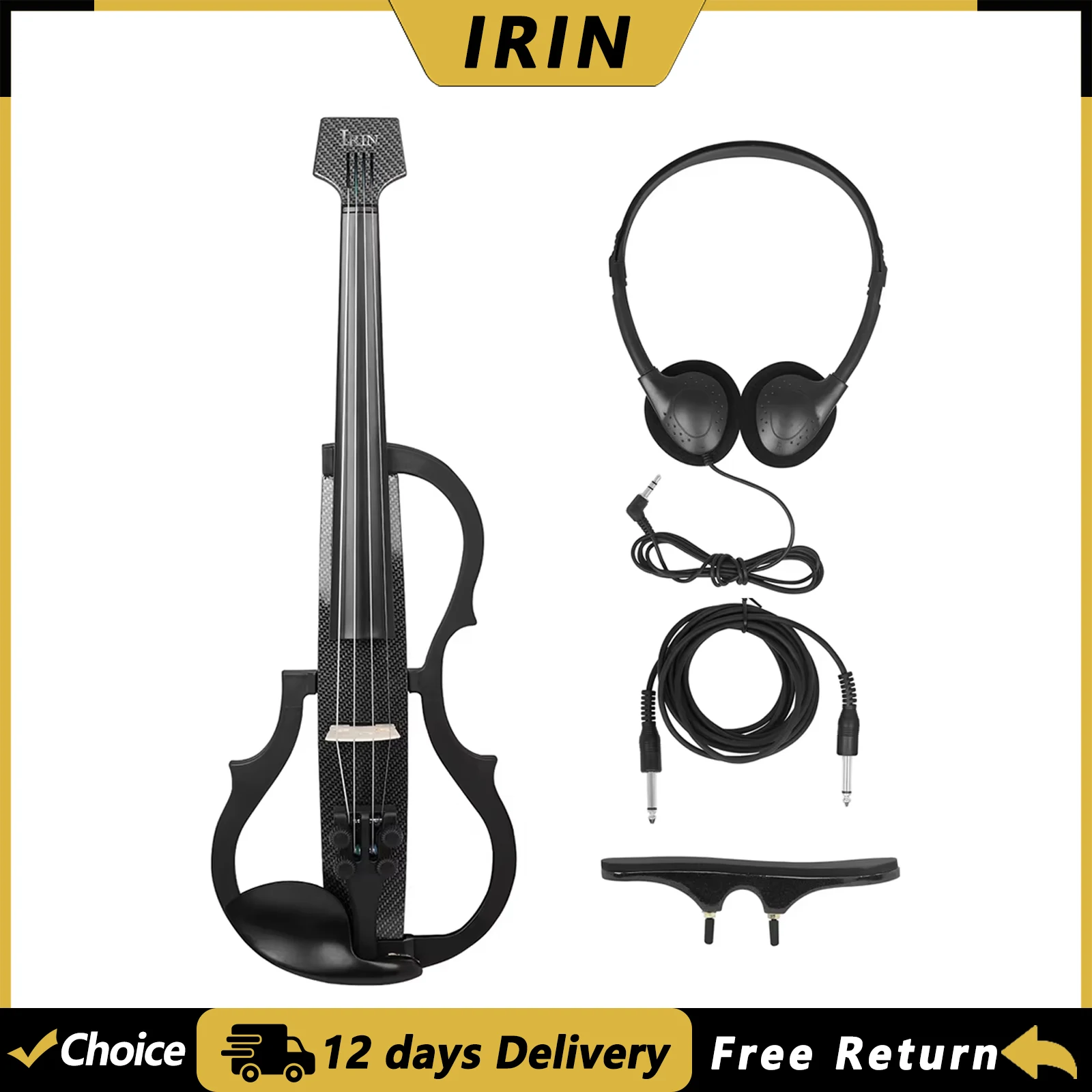 IRIN AU-10 4/4 Electric Violin Carbon Fiber Violin with Shoulder Rest Headphones Professional Performance and Practice Fiddle