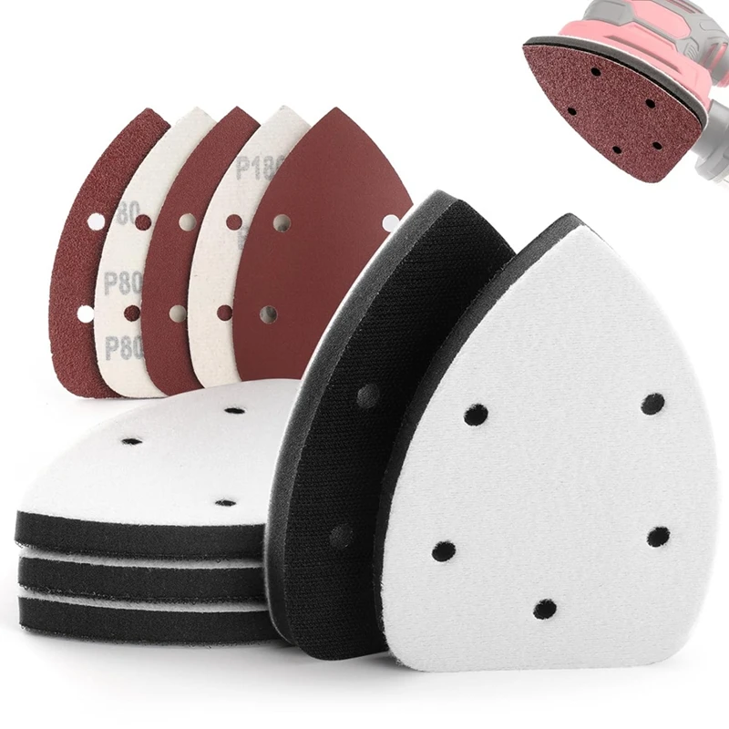 5 Pack Mouse Sanding Interface Pad Hook And Loop, Triangle Sanding Pad With 5 Holes, Mouse Sander Sandpaper Backing Pad