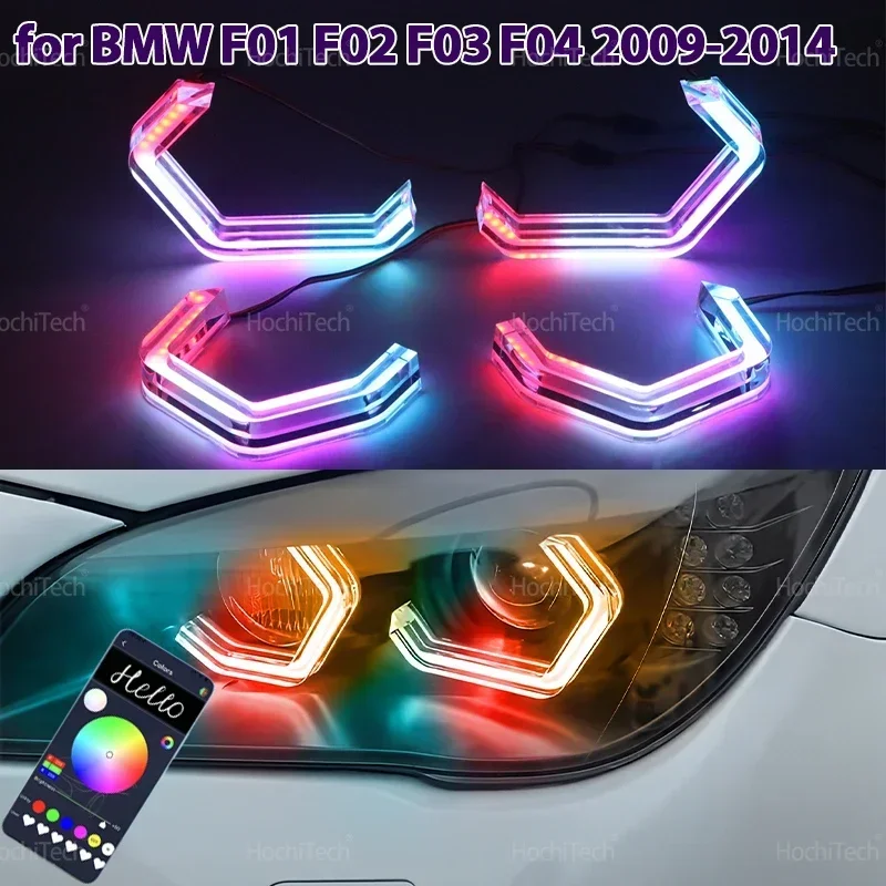 

Playable Multi Colors Light LED Angel Eyes Rings Kit с управлением через приложение указатель поворота DRL для BMW 7 серии F01 F02 F03 F04 2009-2015