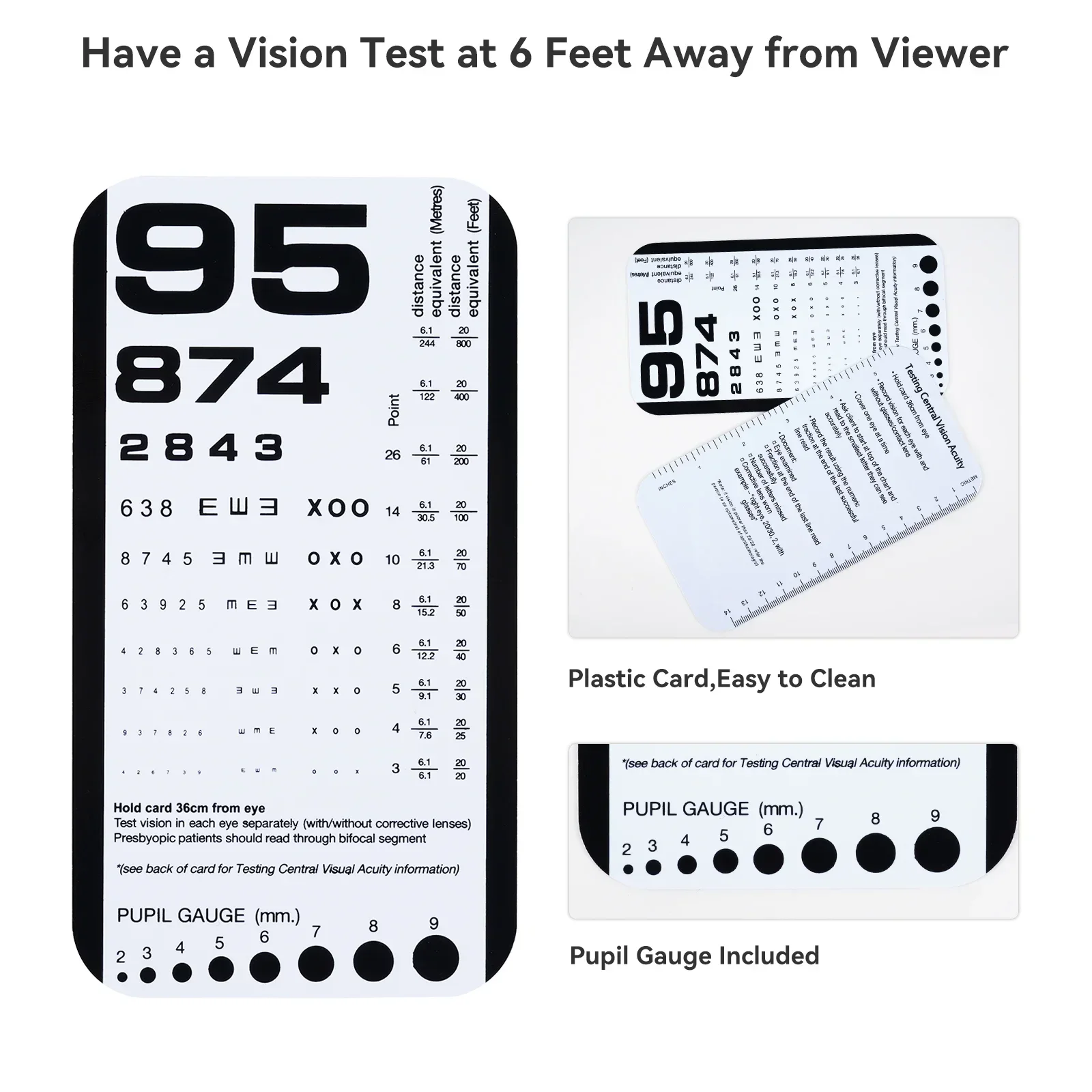 Far Near Vision Standardized Eye Chart Visual Testing Pocket Eye Chart, Snellen Pocket Eye Chart Rosenbaum Pocket