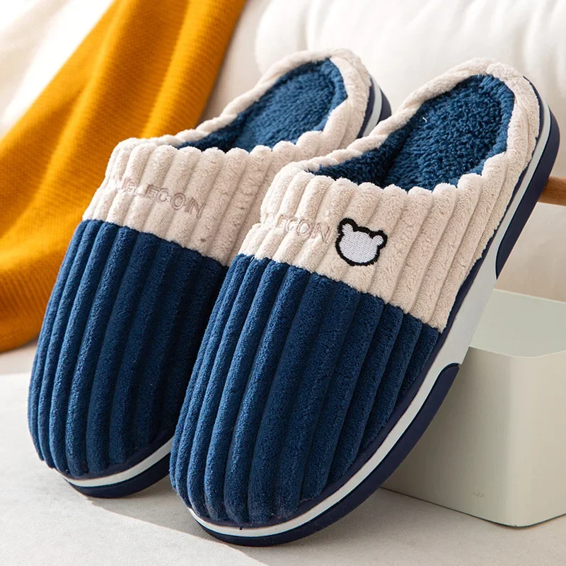 

Women Men Big Size Winter Warm Home Slippers Couples Cartoon Bear Shoes Non-slip Soft Thick Sole Slipper Indoor Bedroom Slides