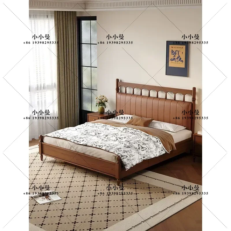 Medieval Style Soft Solid Wood Bed with Storage 1.5m Single 1.8m Double for Small Apartment Master Bedroom