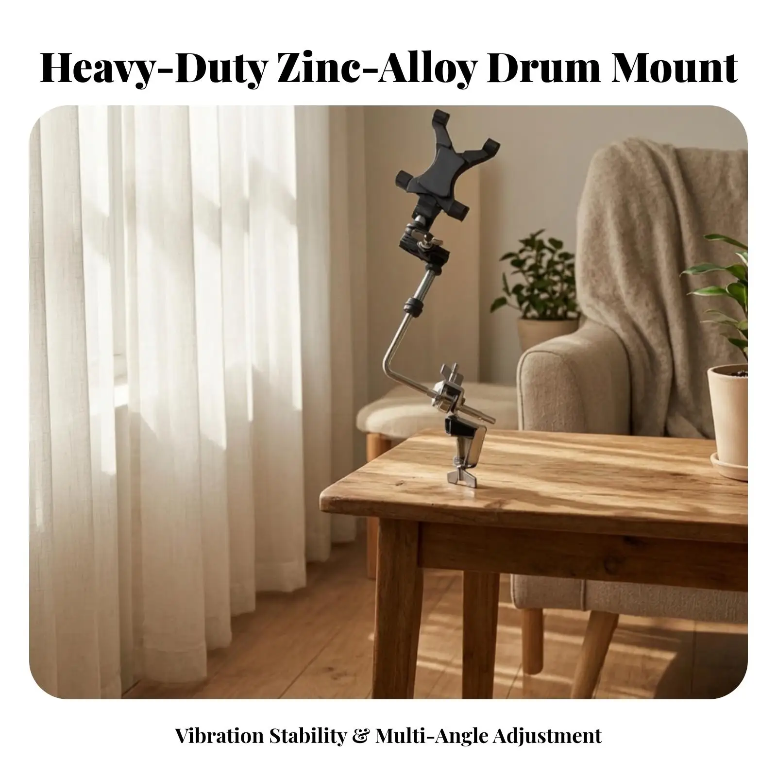 Drum-Mounted Tablet Holder Sturdy Drum Stand Device Mount Space-Saving
