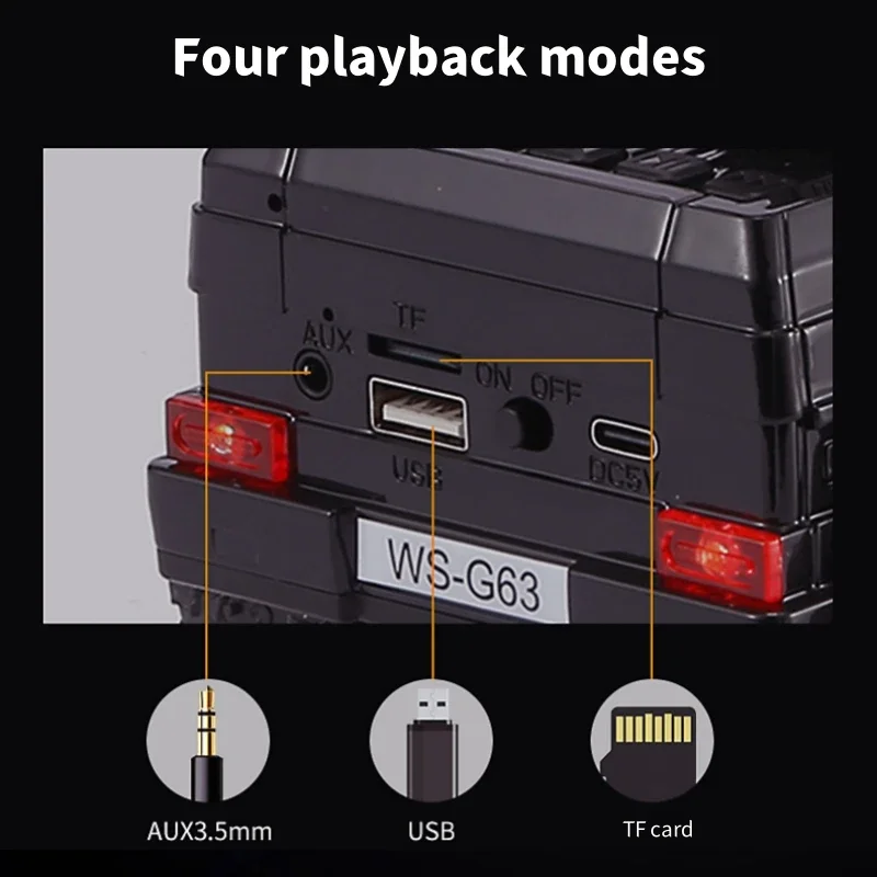 大型重低音ハイパワー8WピックアップトラックスピーカーWS-G63ワイヤレスBT車型ミュージックスピーカー、BT、USB、TF、AUX、FM、TWS対応
