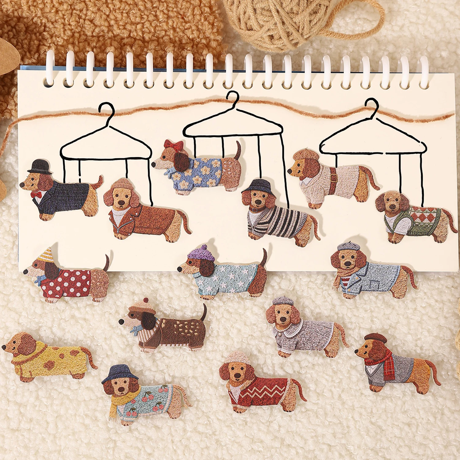 Wangmiao Wardrobe Series Kawaii Simulated Plush Cat and Dog Landscape Sticker Creative DIY Journal Material Collage Stationery