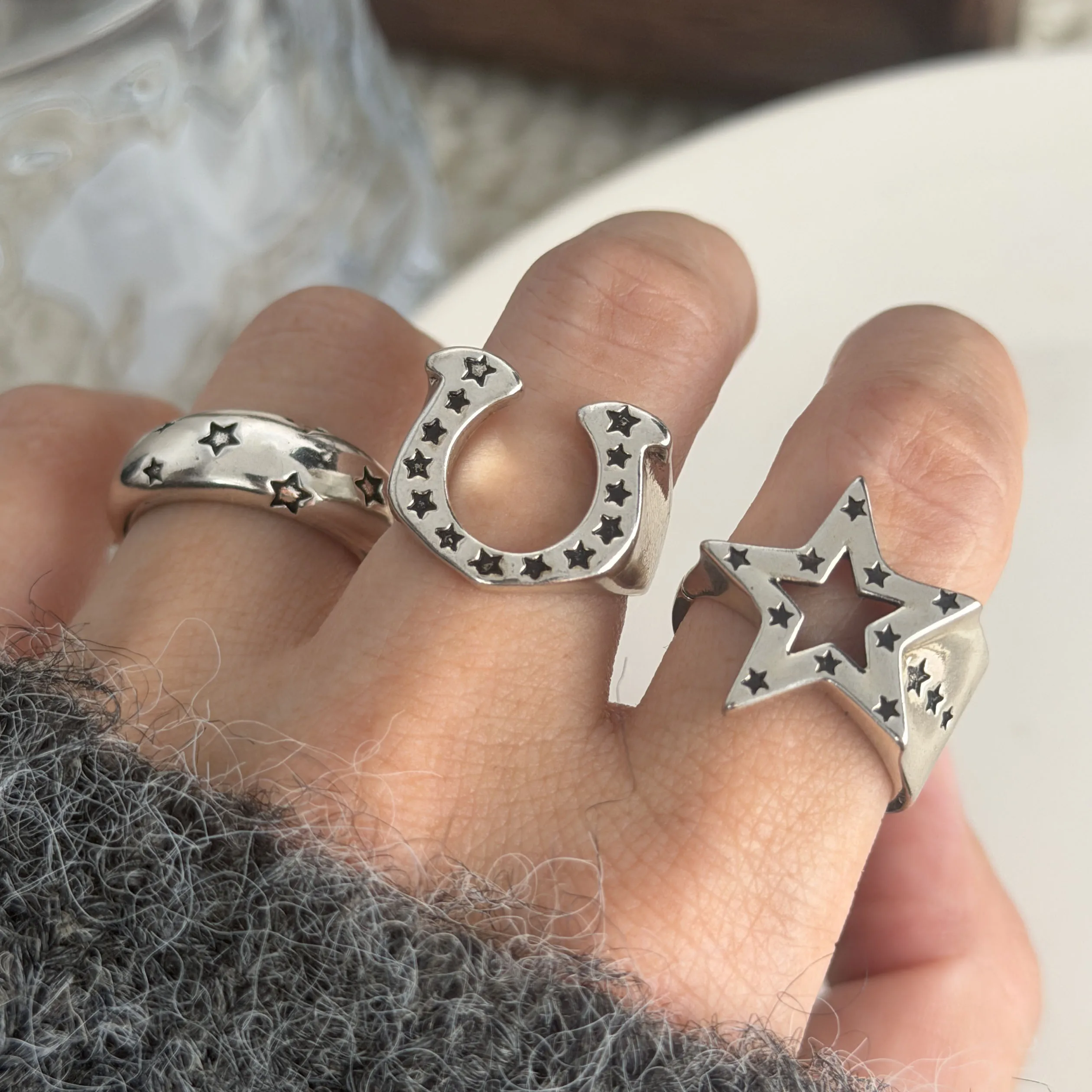 BF CLUB 925 Sterling Silver Ring For Women Jewelry Wide Stars Open Vintage Handmade Ring Allergy For Party Birthday Gift