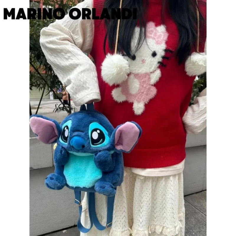 Mochila Disney Stitch Plush Kids, Anime dos desenhos animados, bolsa de ombro recheada, cosplay kawaii fofo, macio, presentes de aniversário, 25cm