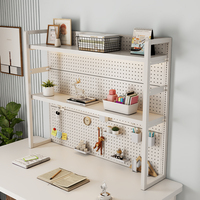 Adjustable Metal Pegboard Organizer Multi-Tier Desk Shelves for Office Space Saving Iron Shelf PC Workstation Accessories