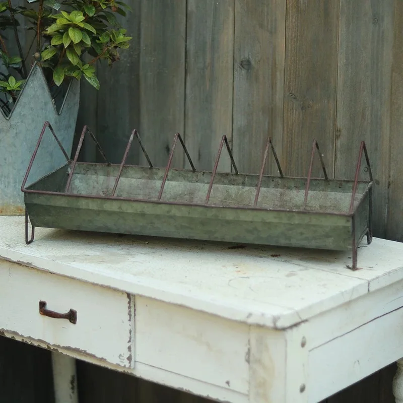 Vintage Metal Chicken Feeder Trough Planter, Galvanized, Rustic Farmhouse Style, 18.5 x 7.9 in