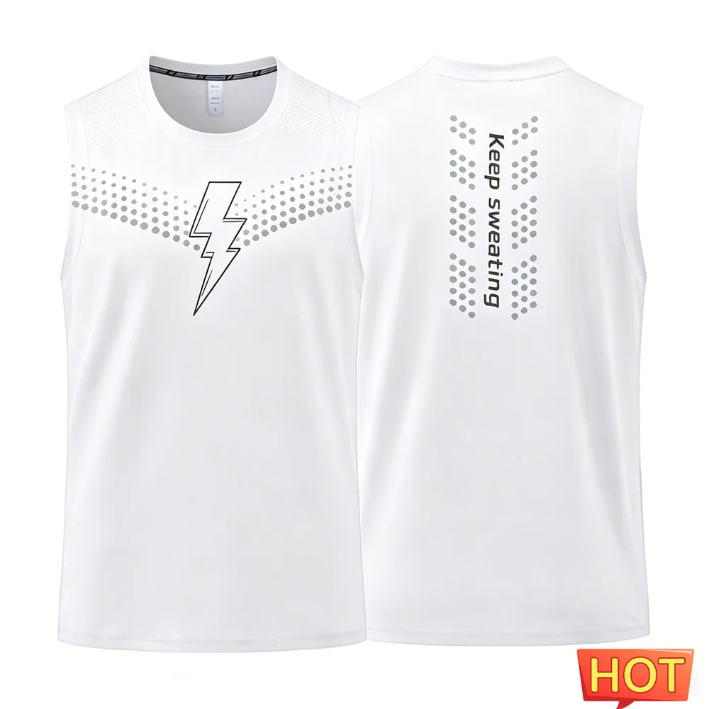Summer Breathable gym men's t-shirts tank top Men's Fitness Sleeveless T-shirt Quick drying sport lightning pattern tank top men