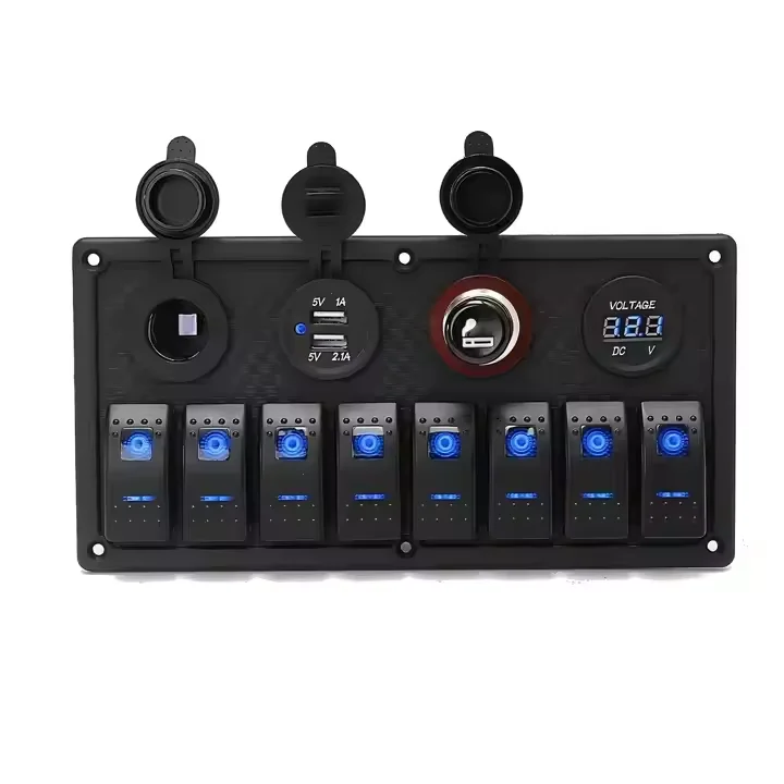 12V 24V 8 Gang LED Rocker Switch Panel Aluminum USB Car Charger With Electronics & Instrument Enclosures For Boat Caravan