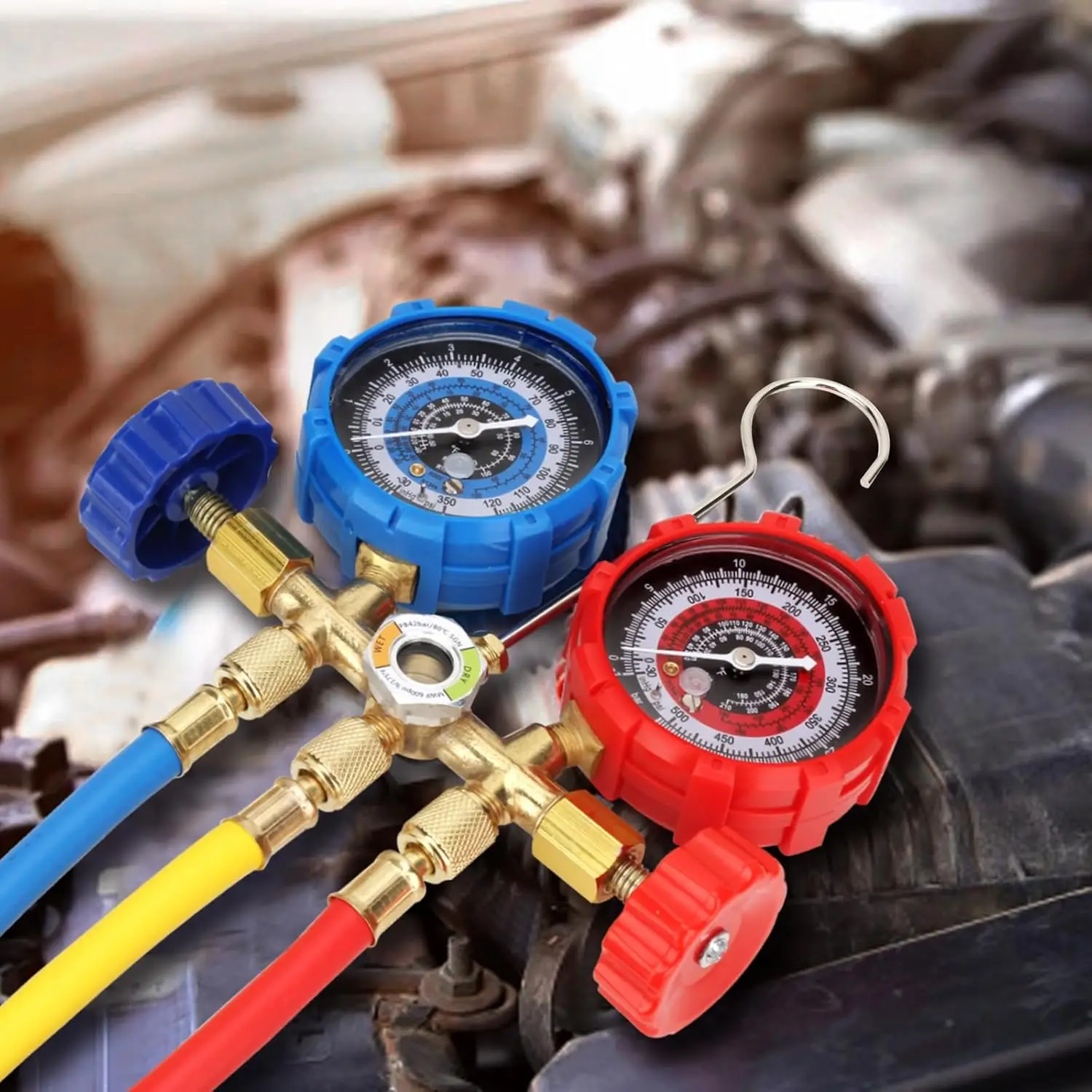 Juego de medidores de CA R134a con mangueras, acopladores y adaptador de 5 pies para R12 R22 R502, kit de carga por freón de CA para automóvil