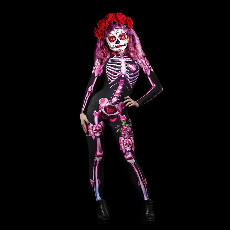 Kids Adult Children Scary Halloween Fancy Women Dress Skeleton Jumpsuit Bodysuits Costume Cosplay Party Clothing XC8264