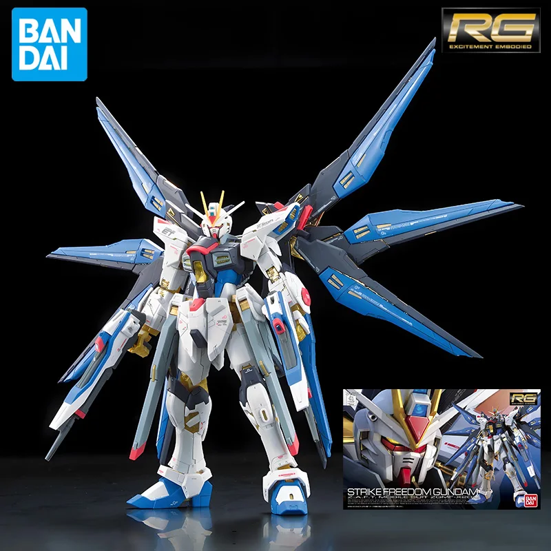 BANDAI Original Real Grade Series 14 Strike Freedom Gundam Anime Action Figure Assembly Ornament Model Toys Collectible Model