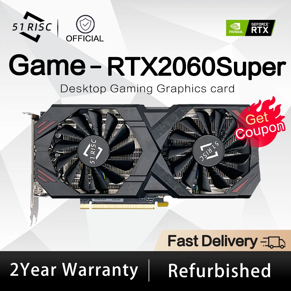 SHELI 51RISC GeForce RTX2060Super 8GB GDDR6 PCIE16 256Bit 비디오 카드, 컴퓨터 사무실 구성 요소 그래픽 카드 게임