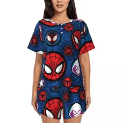 Custom Print Women Animated Anime Spider Man Pajamas Set Spider Web 2 Piece Pjs Sets Short Sleeve Sleepwear Loungewear