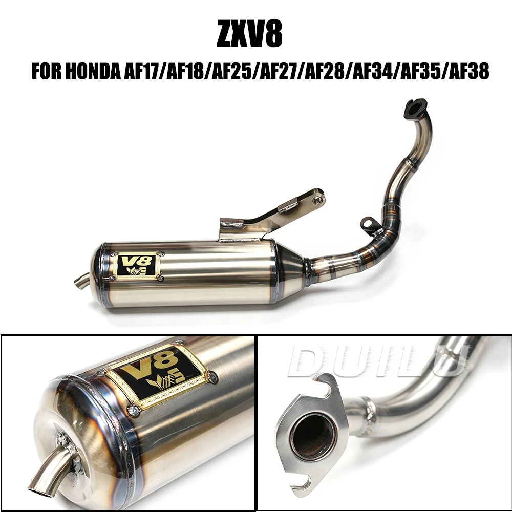 V8 Full Exhaust Muffler Racing Pipe For Honda DIO 50 AF17 AF18 AF27 AF28 AF34 AF35 AF38 ZX50 2 Stroke Scooter, Fit Big Bore Kit 4
