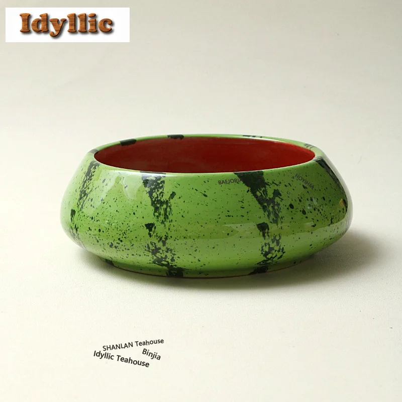 HOYIHM 910ml Hand-painted Watermelon Bowl Soup Bowls Fruit Snack Plate Vegetable Basin Hot Pot Bowls Hotel Cuisine Dinnerware