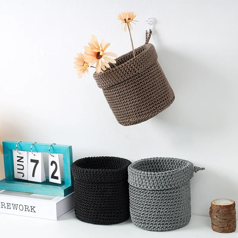

Handwoven Cotton Wall Hanging Storage Basket - Multi-Use Organizer for Bedside, Desktop, Kitchen & Home Decor