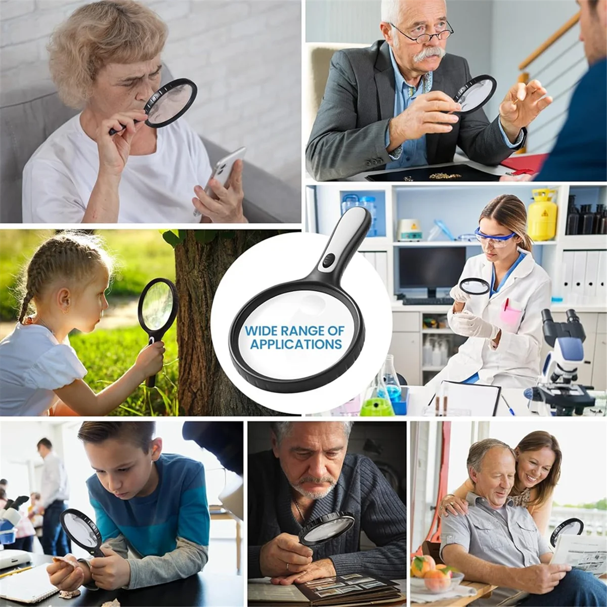 DLXY Magnifying Glass with Light,10x 20x Handheld Magnifying Glass with 4 LED High Brightness Lights, for the Elderly to Read