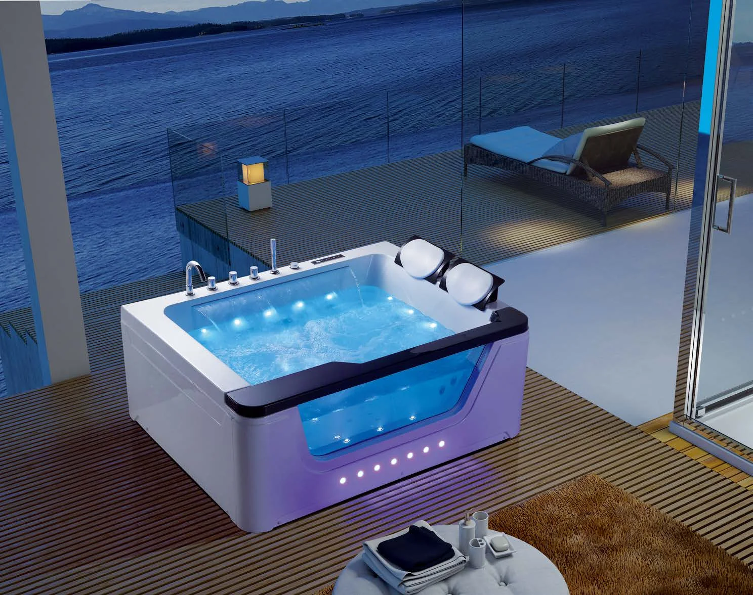 Acrylic Indoor Freestanding Waterfall whirlpool Bathtub Massage Spa Hot Tub Pool with Computer Control Panel