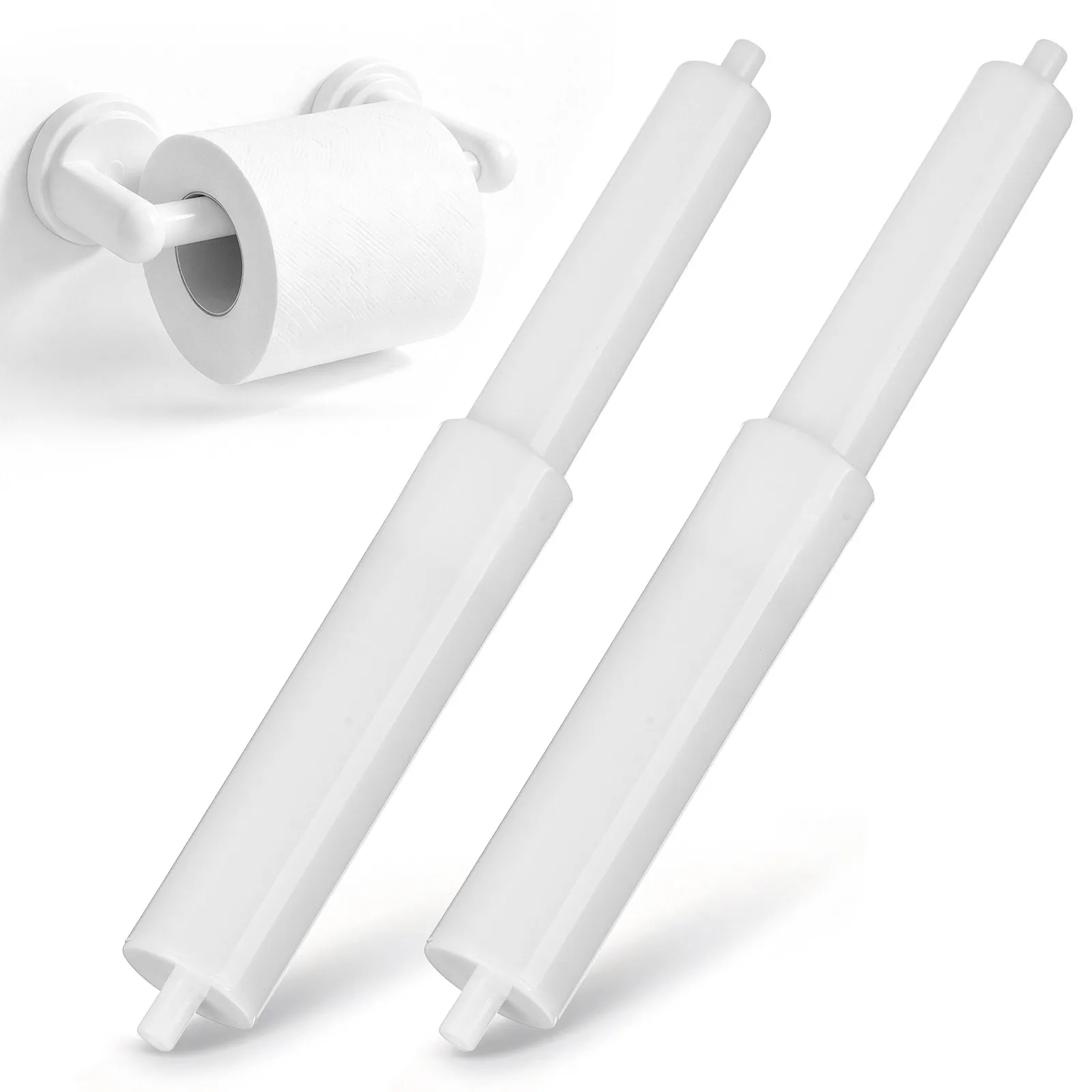 2Pcs Spring Loaded Toilet Paper Holder Rod Replacement Plastic Roller Retractable Easy Install Toilet Roll Holder Spare Parts