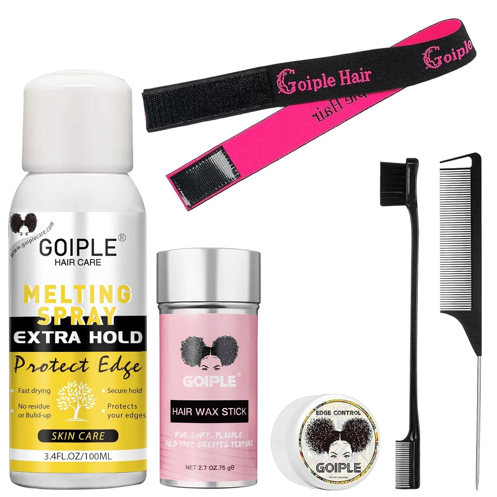 

Комплект для установки париков GOIPLE: клей для париков с усиленной фиксацией, водостойкий, невидимый, для кружевных париков, гель для укладки и восстановления линии роста волос, воск для выравнивания и стайлинга краев