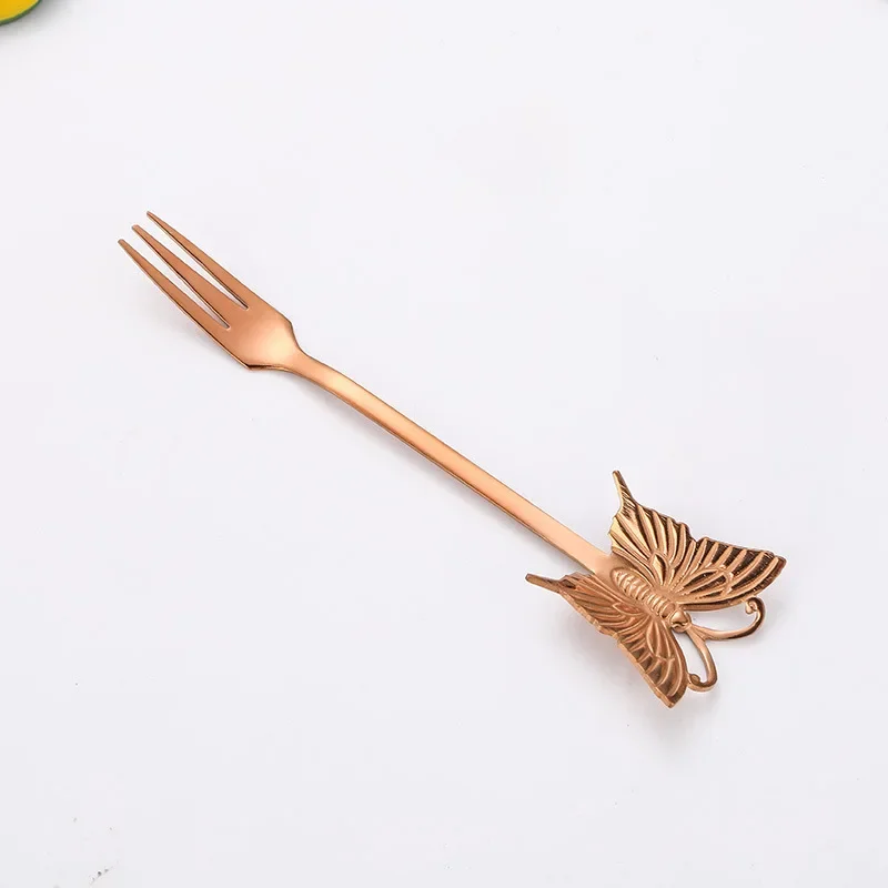 304 Stainless steel butterfly creative spoon and fork can hang coffee spoon gift spoon gold-plated dessert fork fruit fork