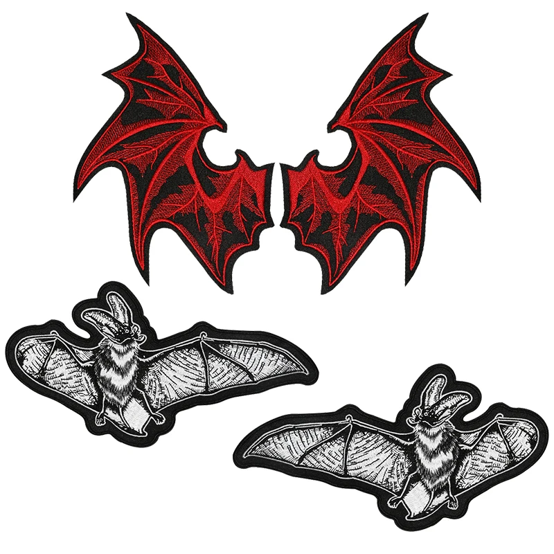 1 Pair Big Red Wings Bat Embroidered Patch Iron On Sew On Patches For Clothes Bag Jacket DIY Gift Gothic Punk Adhesive Badge