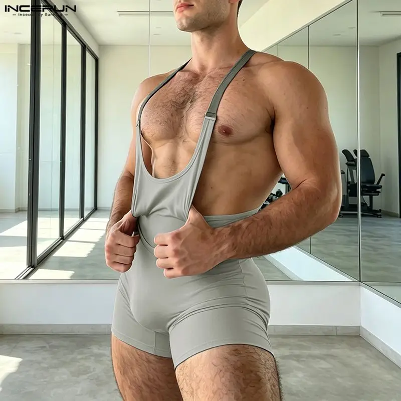 INCERUN Men's Bodysuits Solid Color Sleeveless Workout Male Rompers Playsuits Casual Sexy 2026 Summer Fashion Bodysuit For Man