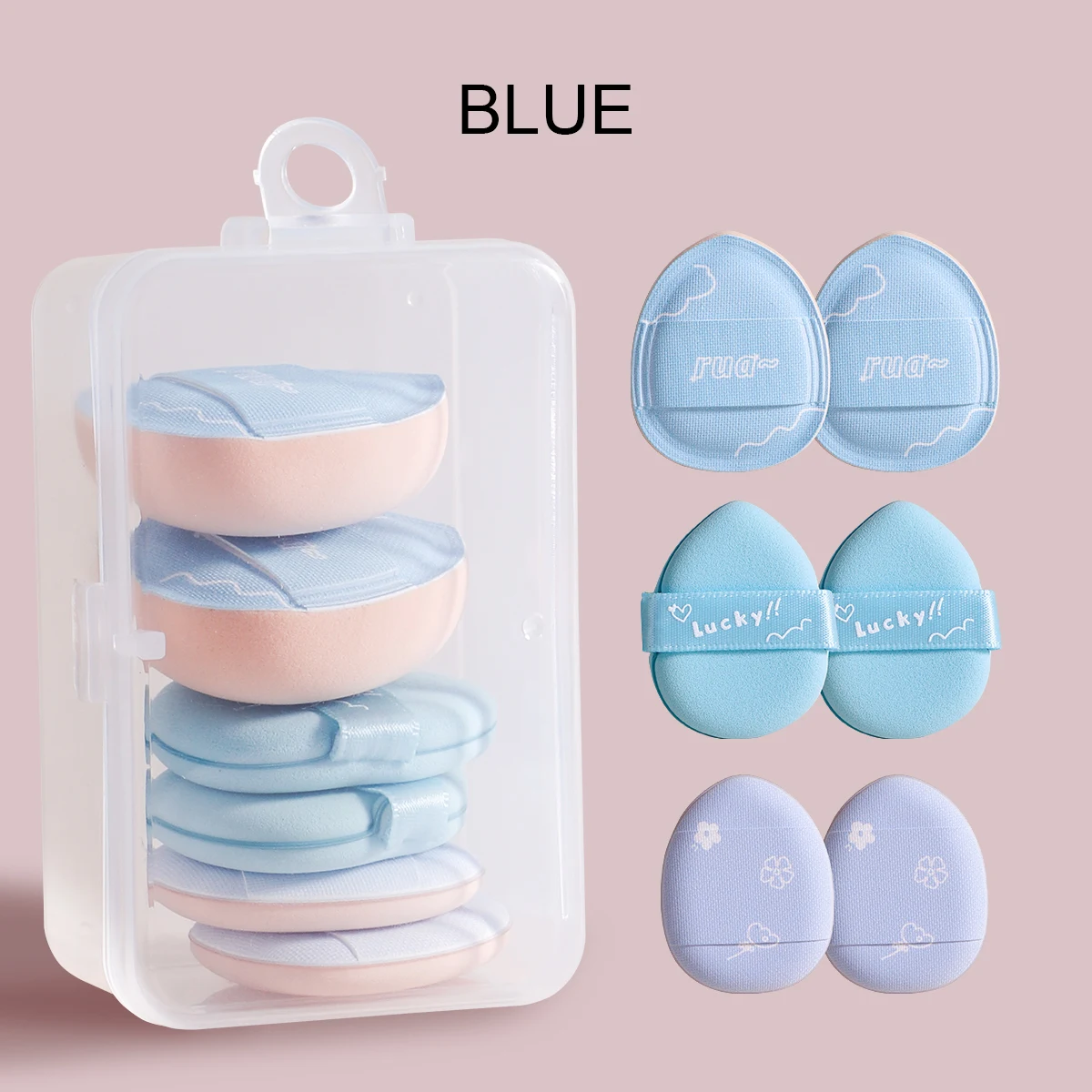 6개 미니 핑거 퍼프 세트(박스 포함), 습식 및 건식 컨실러 에어 쿠션 퍼프, 눈, 코, 얼굴 메이크업용.