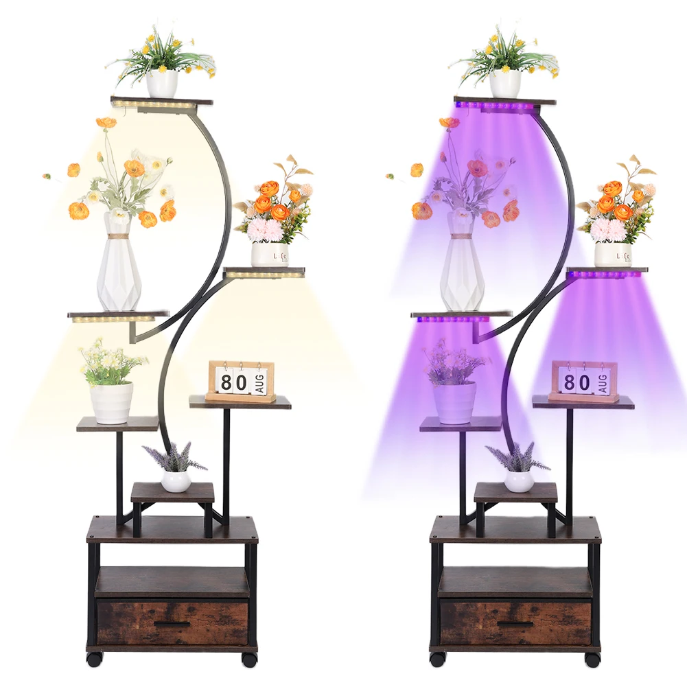 9 Tier Plant Stand Vertical Carbonized Multiple Holder with Grow Lights Plant Rack Multiple Flower Pot Holder for Indoor Outdoor