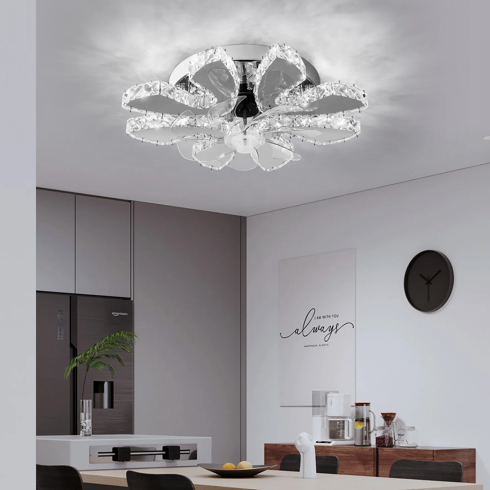 Luxury Crystal Ceiling Lamp Fan Led Modern Inver Fan Light Chandelier RC Smart Home Decor Chandelier Living Dining Room Fixture