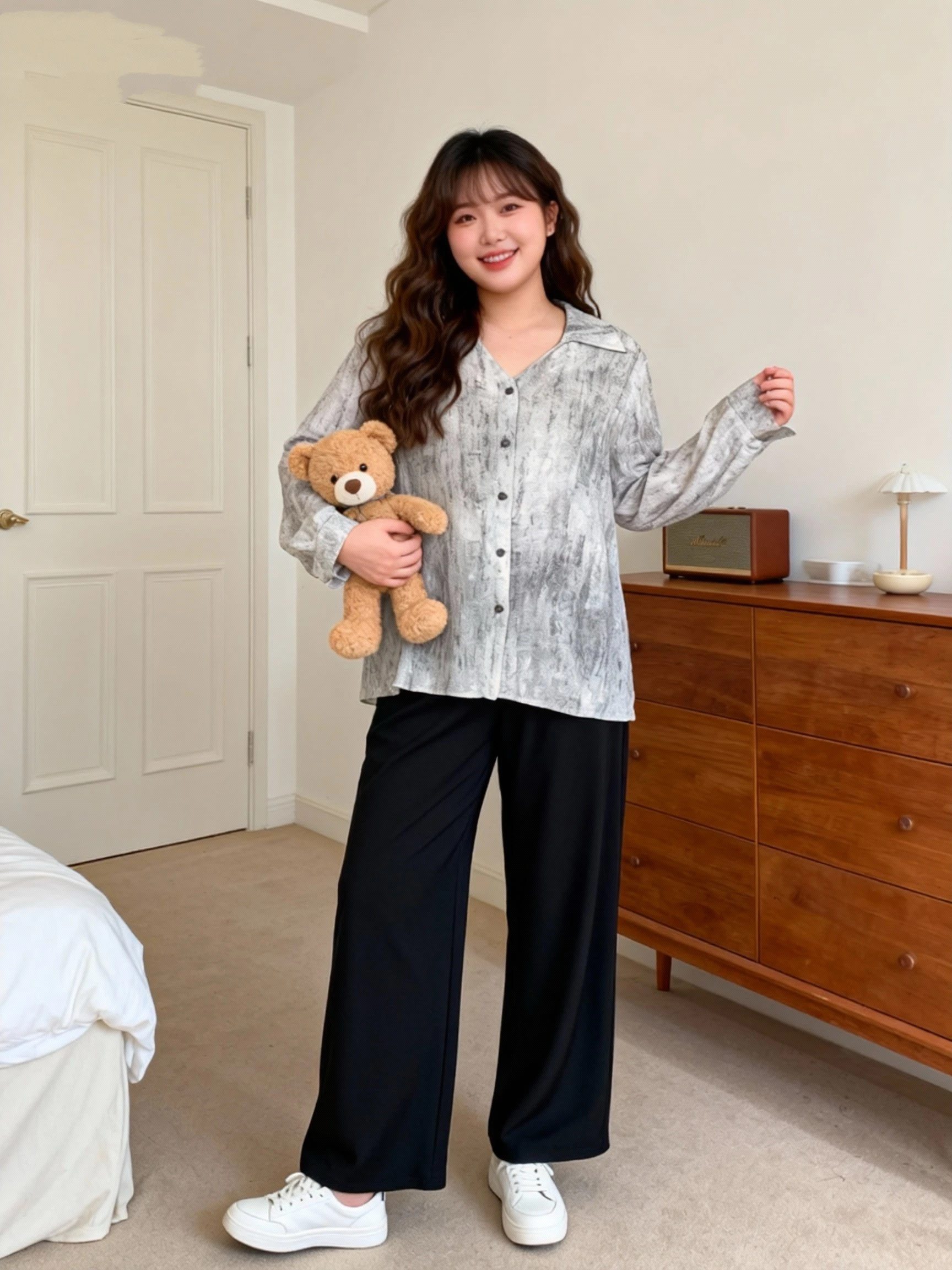 

Женская свободная блузка из хлопка и льна с художественным окрашиванием, длинный рукав, V-образный вырез, дышащая, комфортная, ранняя весна 2026, маленький размер, облегающий крой