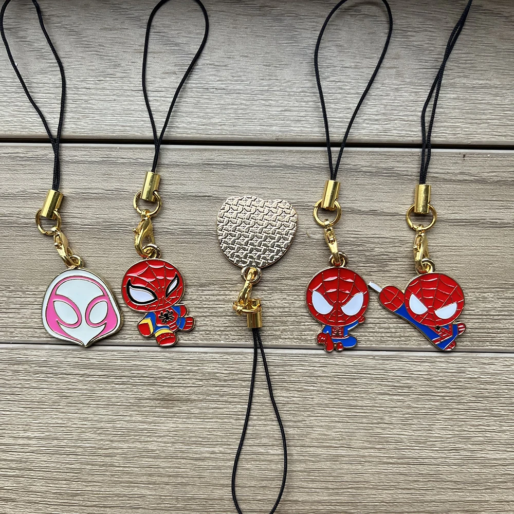 5 шт., брелки с подвеской из сплава «Человек-паук», милый мультяшный ремешок для телефона, подвесной аксессуар для рюкзака для детей, студентов