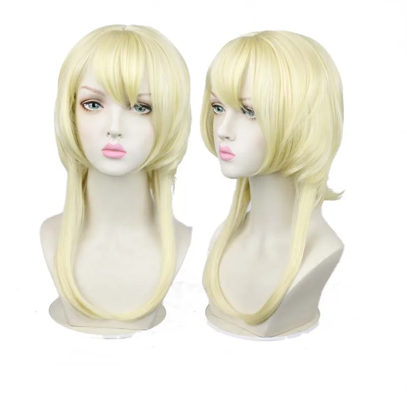 

Anime game Genshin Impact Traveler Aether/Lumine cosplay wig golden upward-curled style heat-resistant synthetic fiber wig