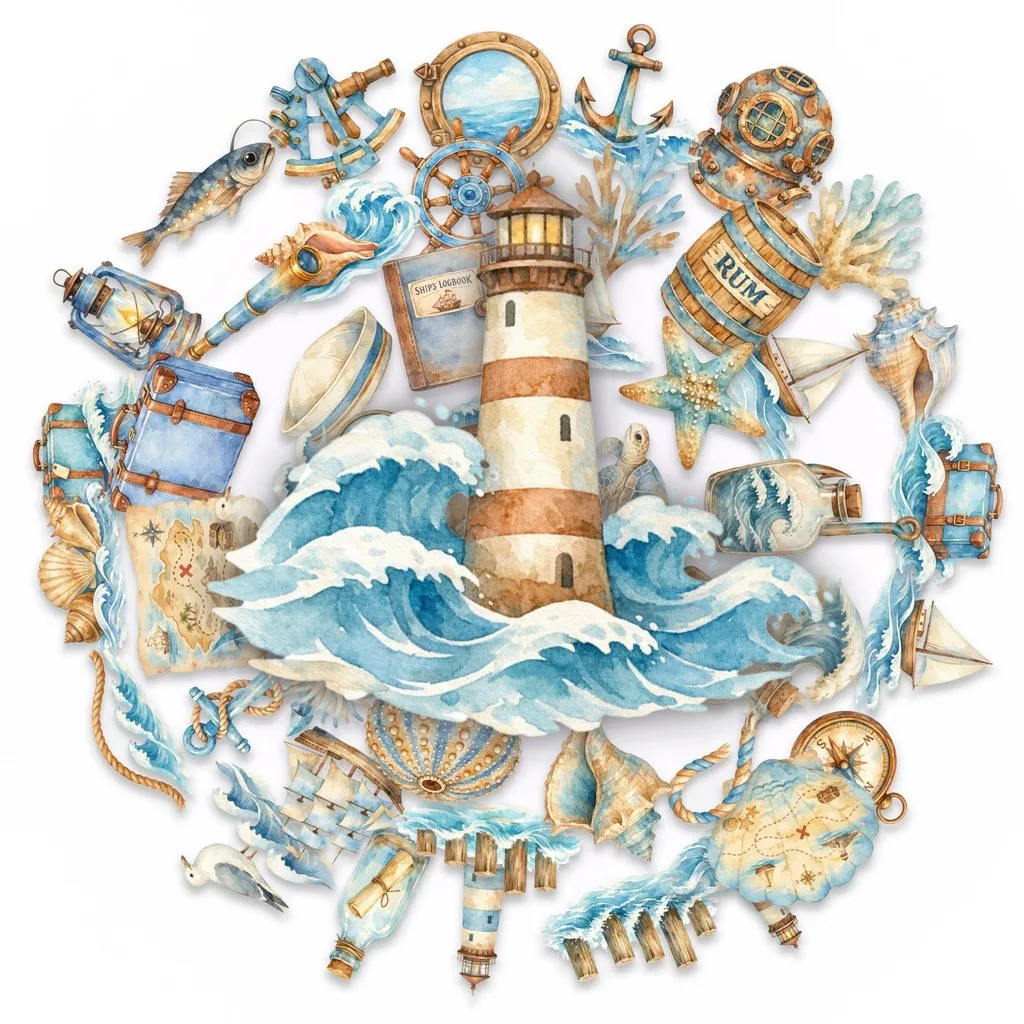 50Pcs Vintage Nautical Theme Clear PET Stickers Lighthouse Anchor Shell for Journal DIY LanLanStickersWorld Store