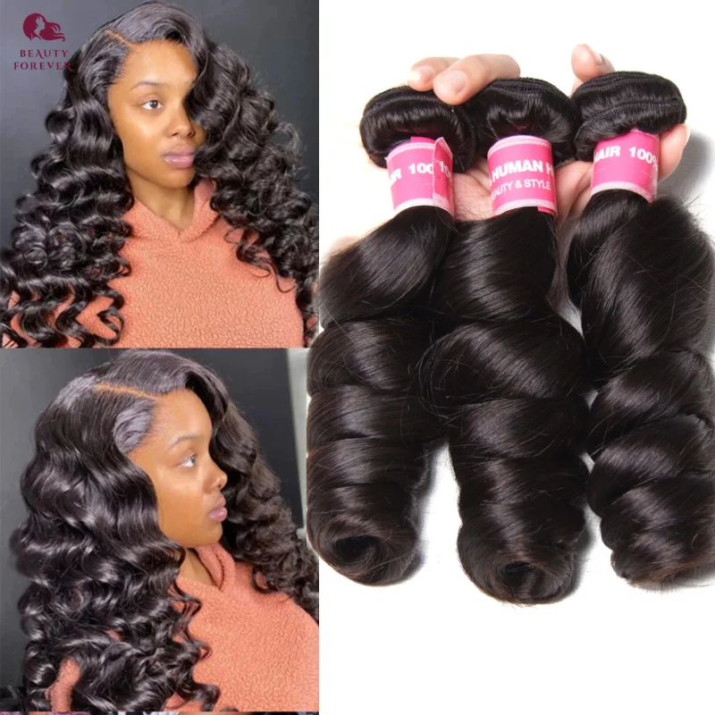 Beauty Forever Brazilian Loose Wave Human Hair Bundles 12A Thick Top to End Raw Deep Wave Virgin Human Hair Weave Bundles