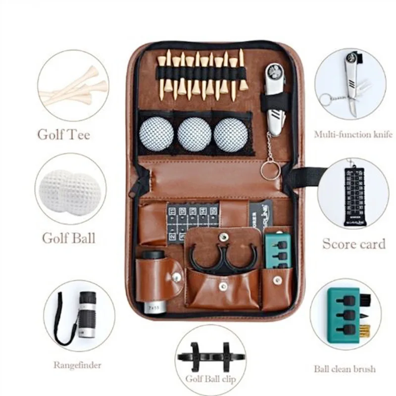 Portable Golf Accessories Organizer Bag Multi-functional Golf Tools Kit with Ball Marker Divot Tool Tees Holder for Golfers