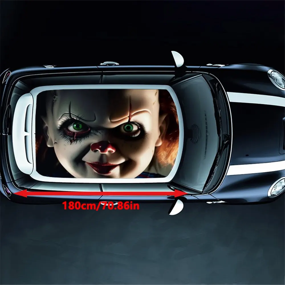 Evil Charm Chucky Horror Movie Car Roof Sticker Wrap Racing SUV Auto Accessories Packaging PVC Car Hood Graphic Decal Decor Gift