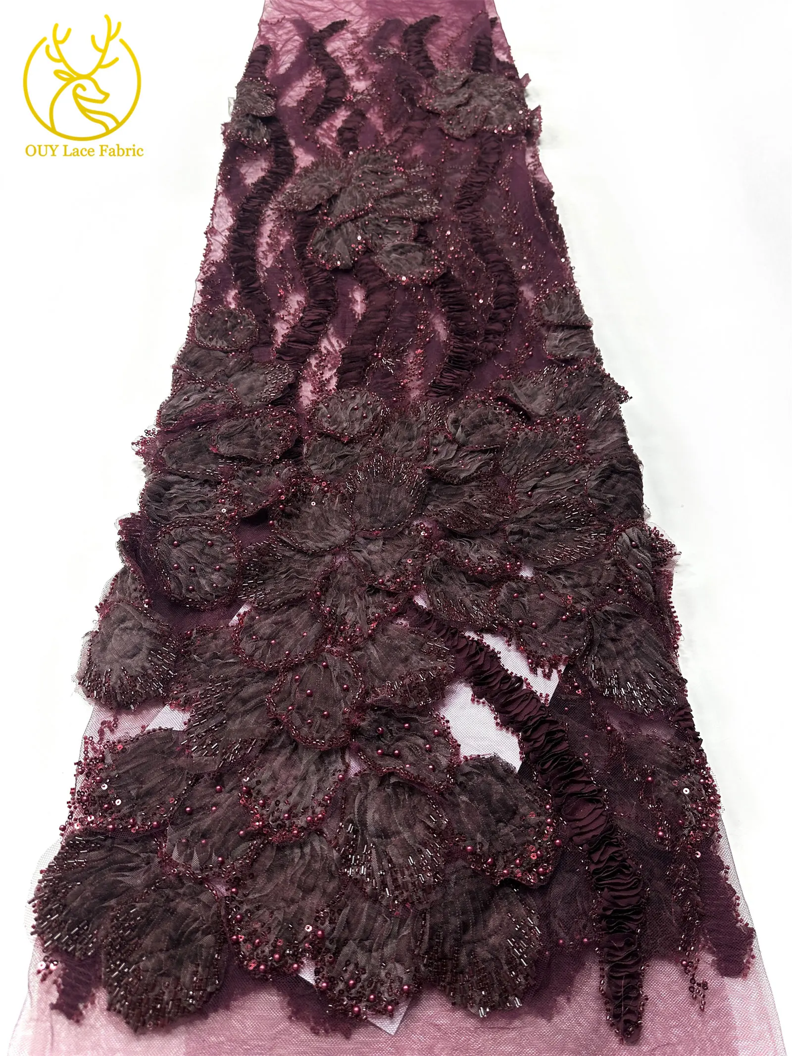 3D Mode Französisches Hochzeitskleid Mesh-Stickerei Pailletten Spitzenstoff Afrikanischer Nigerianischer Perlen-Spitzenstoff Brautkleid Partykleid – Detail 20