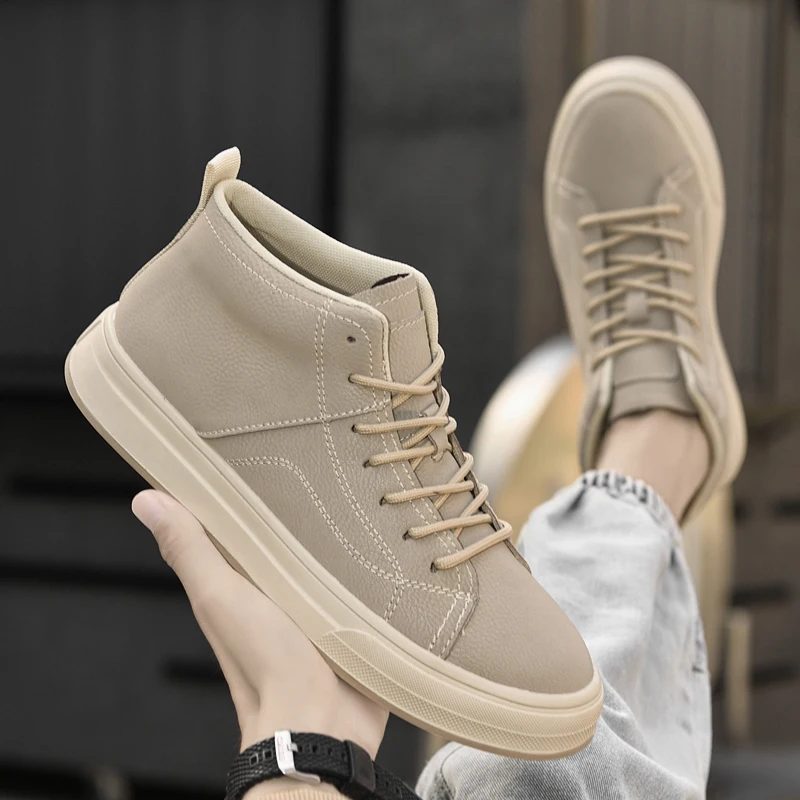 

Мужские высокие повседневные ботинки из искусственной кожи на плоской подошве, удобная и модная уличная повседневная обувь