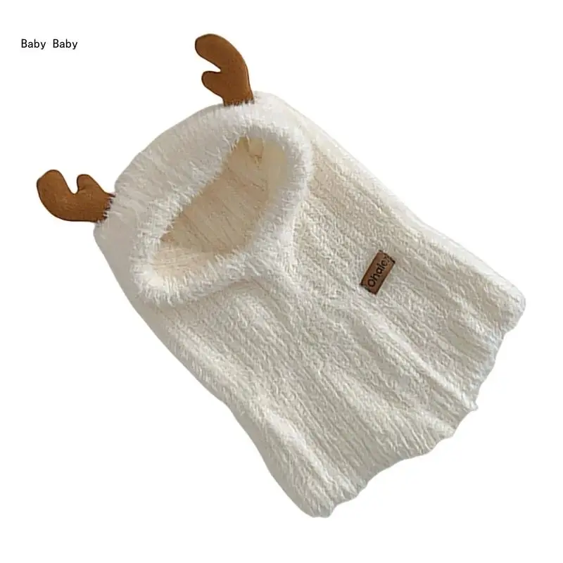 Christmas Antlered Toddler Bonnet Caps Integrated Scarf Hat Comfortable Knit Hat Q81A