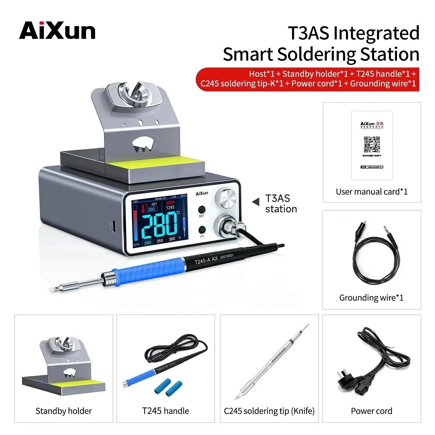 AIXUN T3A T3B Intelligent Soldering Station Welding T115/T210/T245 /T12 Rework Station T3AS T3BS for PCB BGA Soldering Tools