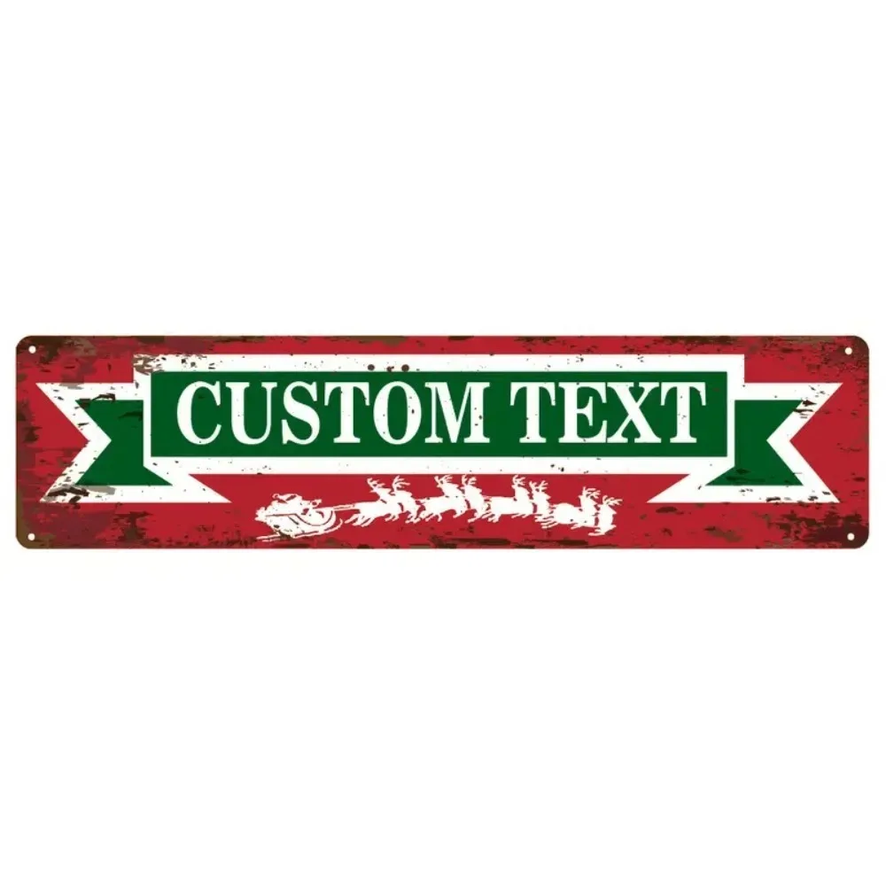 [2D Flat] 1pc Personalized Custom Text Santa Sleigh Metal Sign Christmas Wall Decor (Only For Decoration)